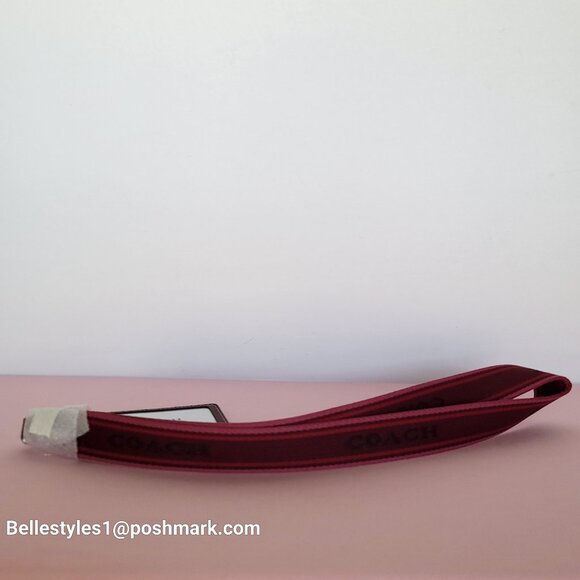 COACH Lanyard ID Pebbled Leather w Webbing Strap- Wine multi⭐ - Picture 12 of 14